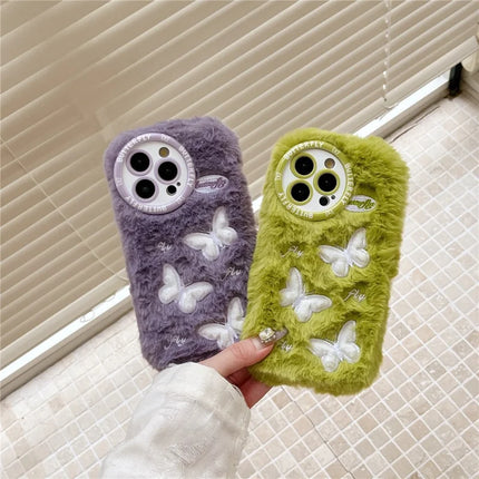 For iPhone 16 Pro Max Case Butterfly Design Warm Plush TPU Phone Cover