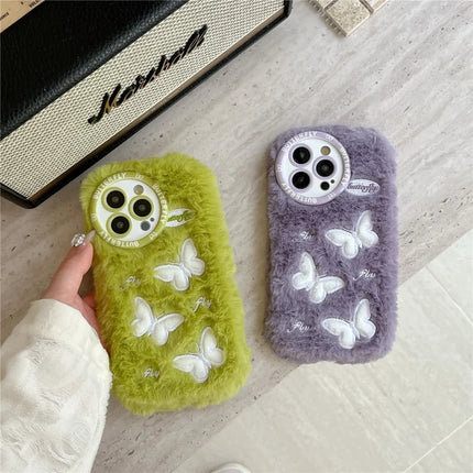 For iPhone 16 Pro Max Case Butterfly Design Warm Plush TPU Phone Cover