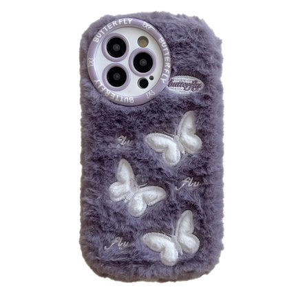For iPhone 16 Pro Case Butterfly Design Warm Plush TPU Phone Cover - Purple