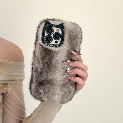 For iPhone 16 Pro Max Case Mink Fur Texture TPU Fuzzy Winter Protective Cover