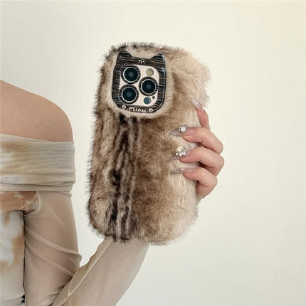 For iPhone 16 Pro Max Case Mink Fur Texture TPU Fuzzy Winter Protective Cover