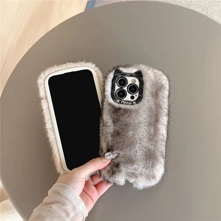 For iPhone 16 Pro Max Case Mink Fur Texture TPU Fuzzy Winter Protective Cover