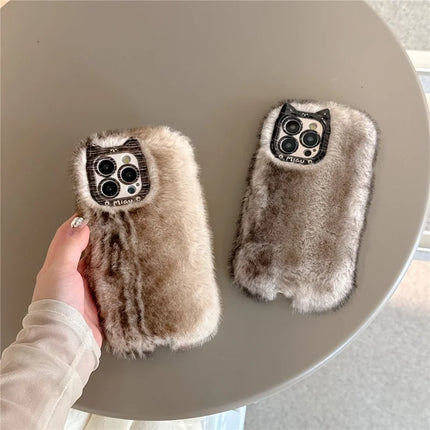 For iPhone 16 Pro Max Case Mink Fur Texture TPU Fuzzy Winter Protective Cover