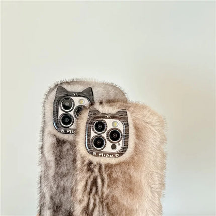 For iPhone 16 Pro Max Case Mink Fur Texture TPU Fuzzy Winter Protective Cover