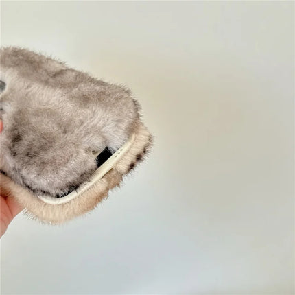 For iPhone 16 Pro Max Case Mink Fur Texture TPU Fuzzy Winter Protective Cover