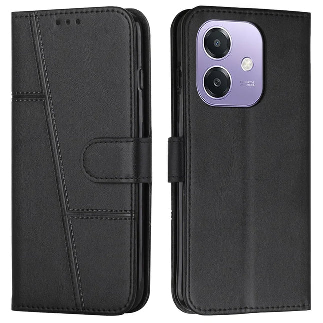 For Oppo A3x 4G / 5G (India) / A3 4G / 5G / A40 4G / A60 5G Case Stand Flip Protective Leather Phone Cover - Black