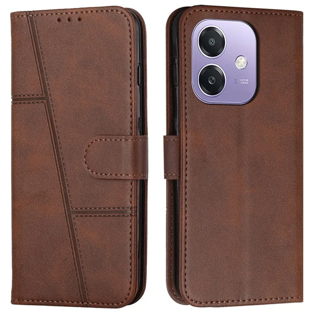 For Oppo A3x 4G / 5G (India) / A3 4G / 5G / A40 4G / A60 5G Case Stand Flip Protective Leather Phone Cover - Brown