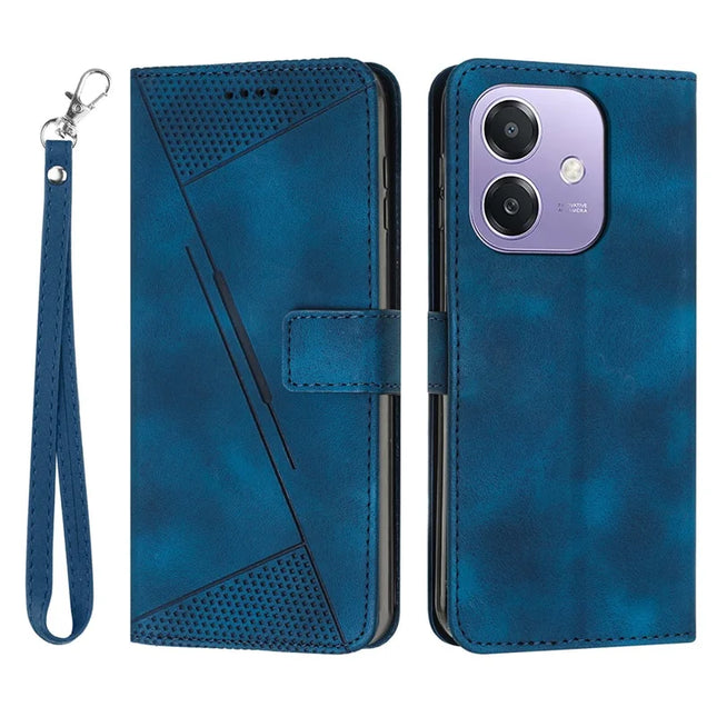 For Oppo A3x 4G / 5G (India) / A3 4G / 5G / A40 4G / A60 5G Case Handbag Imprinted Triangle Leather Phone Cover - Sapphire