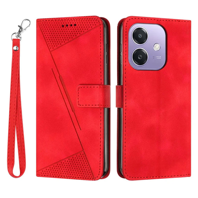 For Oppo A3x 4G / 5G (India) / A3 4G / 5G / A40 4G / A60 5G Case Handbag Imprinted Triangle Leather Phone Cover - Red