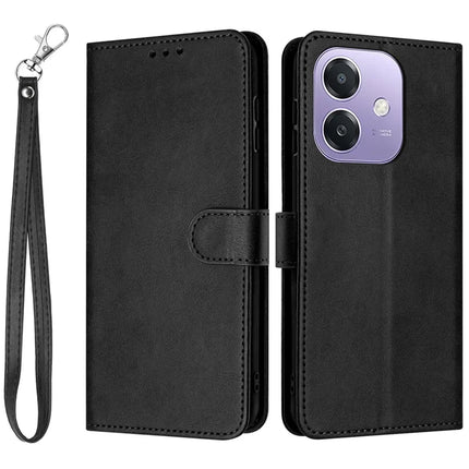 Stand Phone Case For Oppo A3x 4G / 5G (India) / A3 4G / 5G / A40 4G / A60 5G PU Leather Wallet Cover Calf Texture - Black