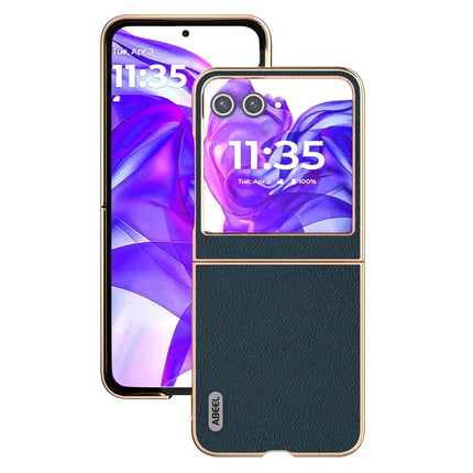 ABEEL For Motorola Razr 50 5G Case Electroplating Phone Cover Horizon Series Genuine Cow Leather+TPU Protective Case