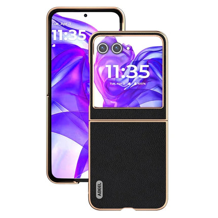 ABEEL For Motorola Razr 50 5G Case Electroplating Phone Cover Horizon Series Genuine Cow Leather+TPU Protective Case