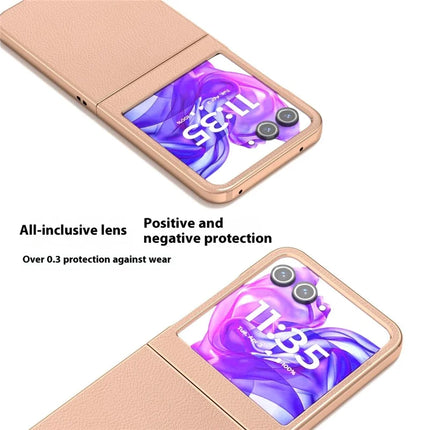 ABEEL For Motorola Razr 50 5G Case Electroplating Phone Cover Horizon Series Genuine Cow Leather+TPU Protective Case