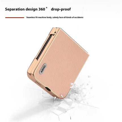 ABEEL For Motorola Razr 50 5G Case Electroplating Phone Cover Horizon Series Genuine Cow Leather+TPU Protective Case