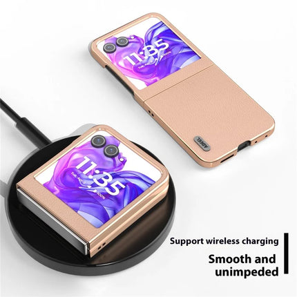 ABEEL For Motorola Razr 50 5G Case Electroplating Phone Cover Horizon Series Genuine Cow Leather+TPU Protective Case
