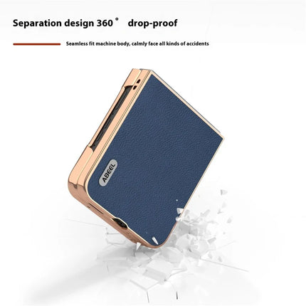 ABEEL For Motorola Razr 50 5G Case Electroplating Phone Cover Horizon Series Genuine Cow Leather+TPU Protective Case