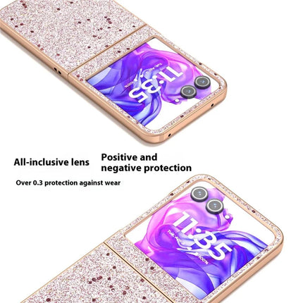 For Motorola Razr 50 5G Case Electroplating Phone Cover Glitter Surface Design PU+TPU Protective Case