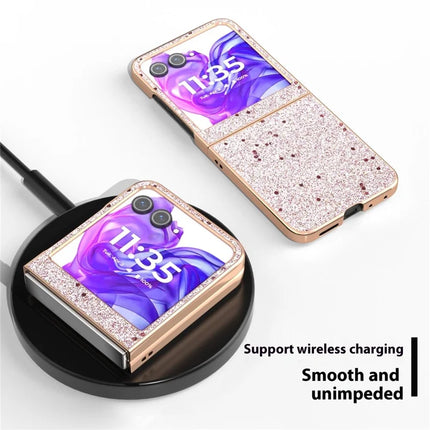 For Motorola Razr 50 5G Case Electroplating Phone Cover Glitter Surface Design PU+TPU Protective Case