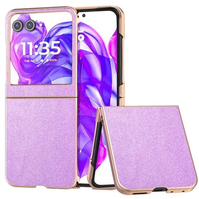 For Motorola Razr 50 5G Case Electroplating Phone Cover Glitter Surface Design PU+TPU Protective Case - Purple