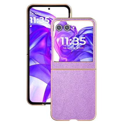 For Motorola Razr 50 5G Case Electroplating Phone Cover Glitter Surface Design PU+TPU Protective Case