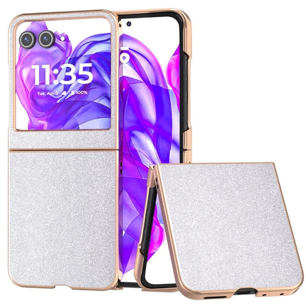 For Motorola Razr 50 5G Case Electroplating Phone Cover Glitter Surface Design PU+TPU Protective Case - Silver