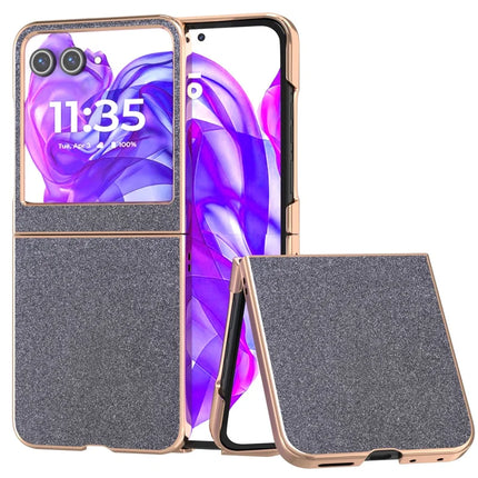For Motorola Razr 50 5G Case Electroplating Phone Cover Glitter Surface Design PU+TPU Protective Case - Black