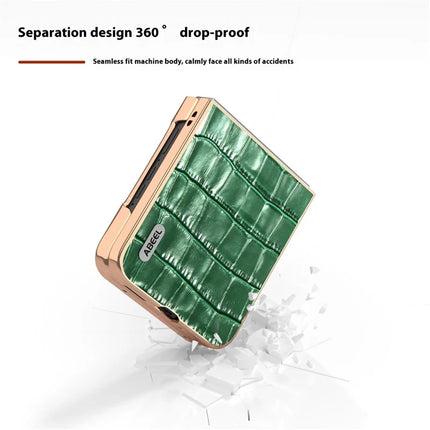 ABEEL For Motorola Razr 50 5G Case Electroplating Phone Cover Crocodile Texture Genuine Cow Leather+TPU Protective Case