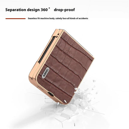 ABEEL For Motorola Razr 50 5G Case Electroplating Phone Cover Crocodile Texture Genuine Cow Leather+TPU Protective Case