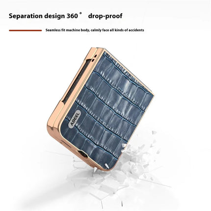 ABEEL For Motorola Razr 50 5G Case Electroplating Phone Cover Crocodile Texture Genuine Cow Leather+TPU Protective Case