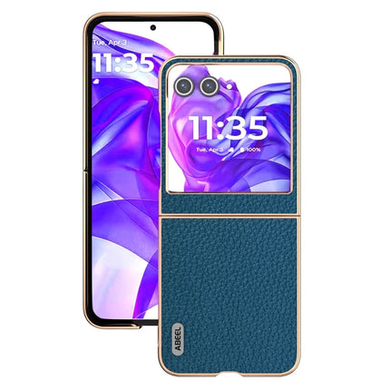 ABEEL For Motorola Razr 50 5G Case Electroplating Phone Cover Star Series Genuine Cow Leather+TPU Protective Case