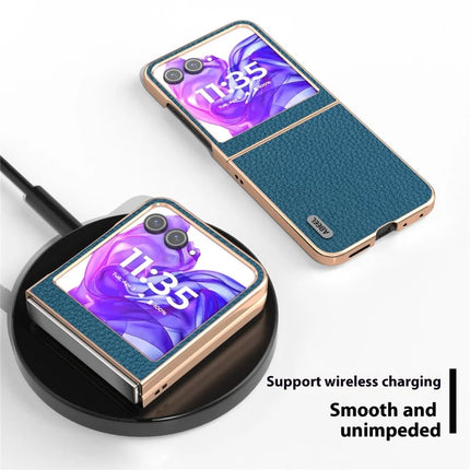 ABEEL For Motorola Razr 50 5G Case Electroplating Phone Cover Star Series Genuine Cow Leather+TPU Protective Case