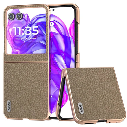 ABEEL For Motorola Razr 50 5G Case Electroplating Phone Cover Star Series Genuine Cow Leather+TPU Protective Case - Grey