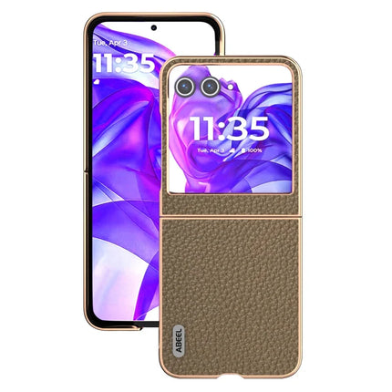 ABEEL For Motorola Razr 50 5G Case Electroplating Phone Cover Star Series Genuine Cow Leather+TPU Protective Case