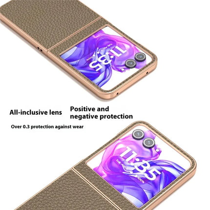 ABEEL For Motorola Razr 50 5G Case Electroplating Phone Cover Star Series Genuine Cow Leather+TPU Protective Case