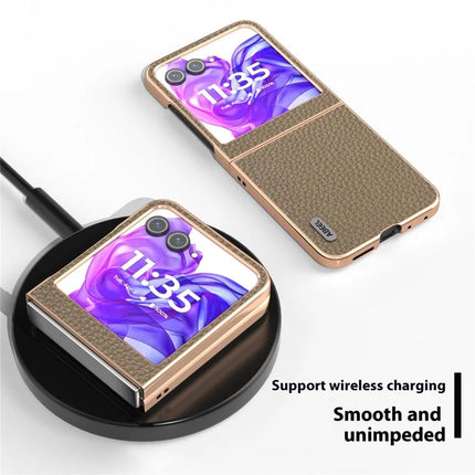 ABEEL For Motorola Razr 50 5G Case Electroplating Phone Cover Star Series Genuine Cow Leather+TPU Protective Case