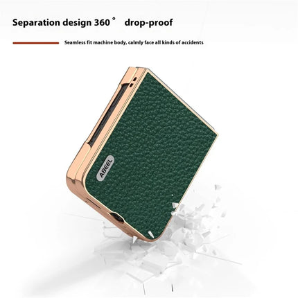 ABEEL For Motorola Razr 50 5G Case Electroplating Phone Cover Star Series Genuine Cow Leather+TPU Protective Case