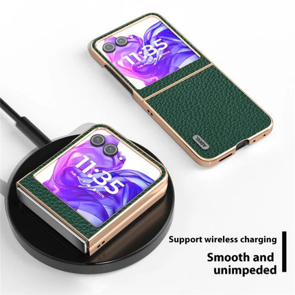 ABEEL For Motorola Razr 50 5G Case Electroplating Phone Cover Star Series Genuine Cow Leather+TPU Protective Case