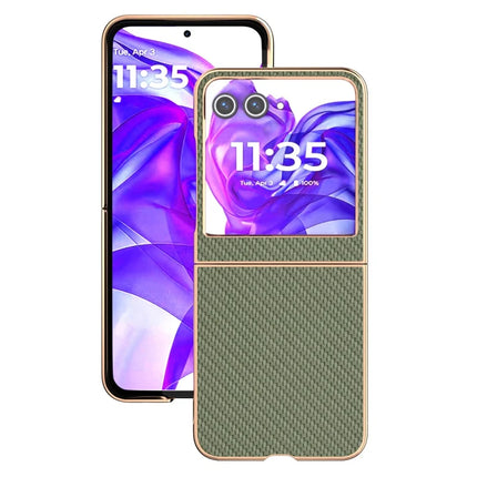 For Motorola Razr 50 5G Case Electroplating Phone Cover Carbon Fiber Texture PU+TPU Protective Case