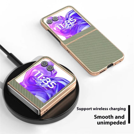 For Motorola Razr 50 5G Case Electroplating Phone Cover Carbon Fiber Texture PU+TPU Protective Case
