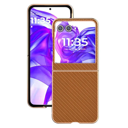For Motorola Razr 50 5G Case Electroplating Phone Cover Carbon Fiber Texture PU+TPU Protective Case