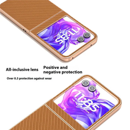 For Motorola Razr 50 5G Case Electroplating Phone Cover Carbon Fiber Texture PU+TPU Protective Case