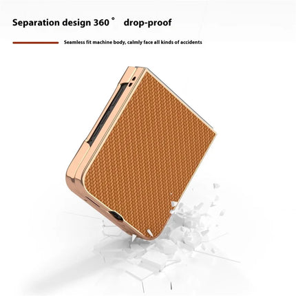 For Motorola Razr 50 5G Case Electroplating Phone Cover Carbon Fiber Texture PU+TPU Protective Case