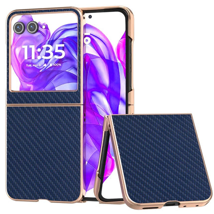For Motorola Razr 50 5G Case Electroplating Phone Cover Carbon Fiber Texture PU+TPU Protective Case - Blue