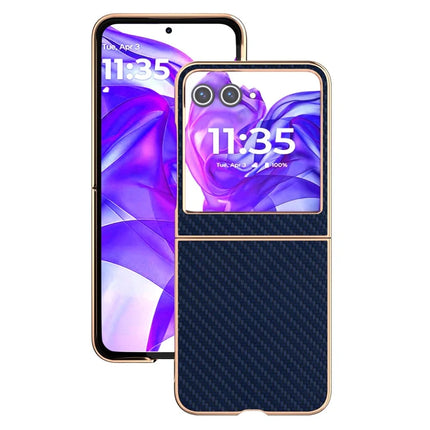 For Motorola Razr 50 5G Case Electroplating Phone Cover Carbon Fiber Texture PU+TPU Protective Case