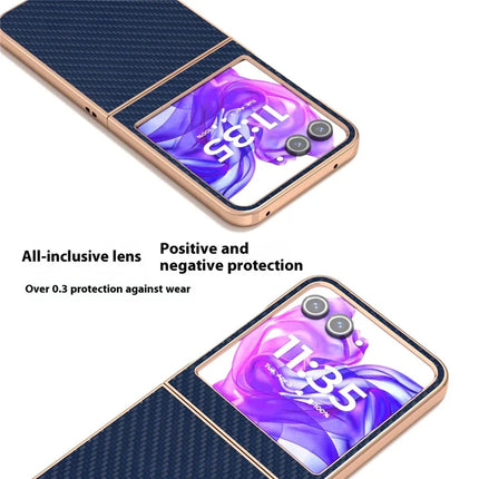 For Motorola Razr 50 5G Case Electroplating Phone Cover Carbon Fiber Texture PU+TPU Protective Case
