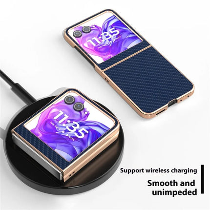For Motorola Razr 50 5G Case Electroplating Phone Cover Carbon Fiber Texture PU+TPU Protective Case