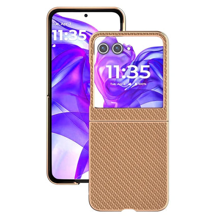 For Motorola Razr 50 5G Case Electroplating Phone Cover Carbon Fiber Texture PU+TPU Protective Case