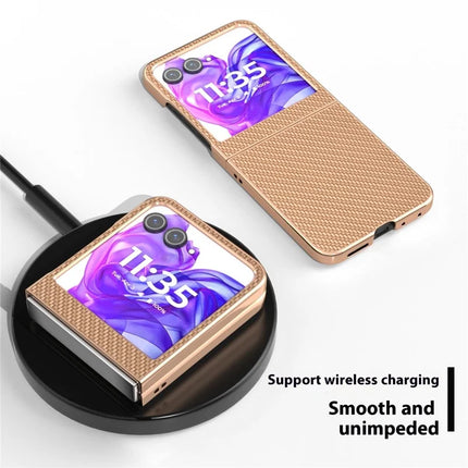 For Motorola Razr 50 5G Case Electroplating Phone Cover Carbon Fiber Texture PU+TPU Protective Case