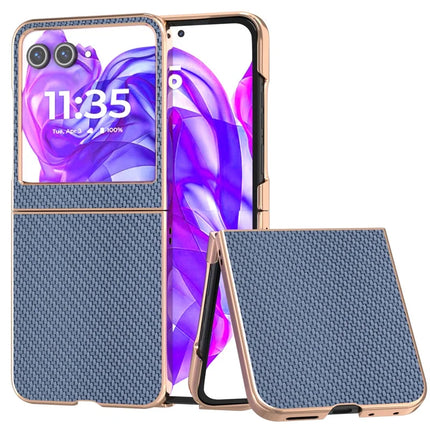 For Motorola Razr 50 5G Case Electroplating Phone Cover Carbon Fiber Texture PU+TPU Protective Case - Baby Blue