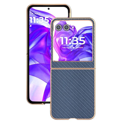 For Motorola Razr 50 5G Case Electroplating Phone Cover Carbon Fiber Texture PU+TPU Protective Case